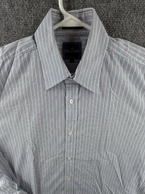 Faconnable Shirt Point Collar Striped Blue Cotton Blend Large Woven Button Up